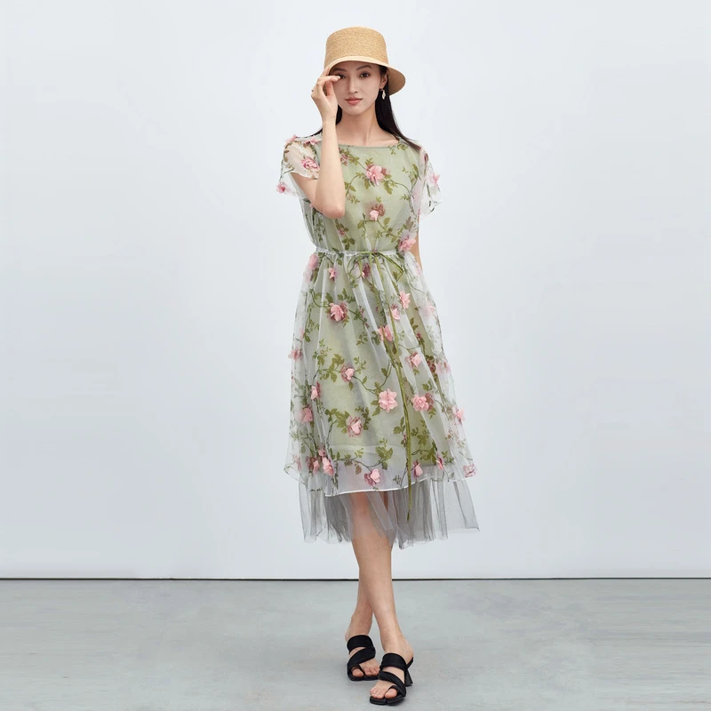 【粉丝专享】sdeer圣迪奥田园风格收腰连衣裙S223Z1212