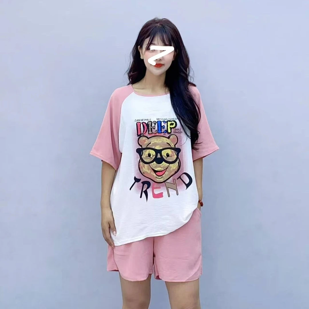 胖mm大码韩版简约拼接印花短袖T恤上衣+高腰休闲短裤两件套女