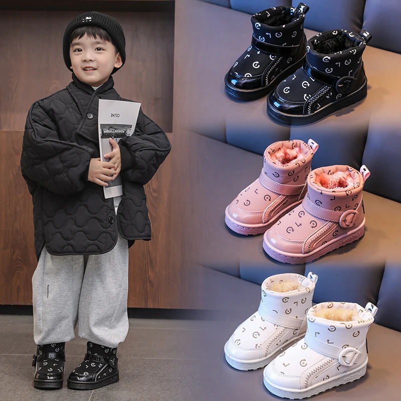 冬季儿童雪地靴耐磨加厚男女童时尚靴子宝宝加绒保暖棉靴小孩短靴