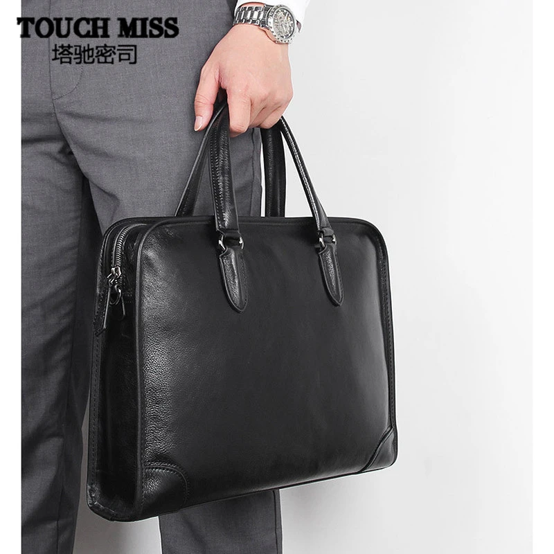 TOUCH MISS真皮男包公文包头层牛皮男士手提包商务办公14寸电脑包