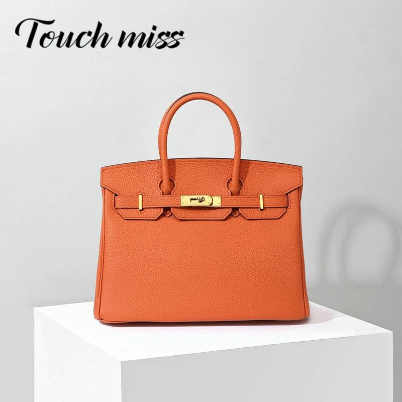 TOUCH MISS2025新款高级感头层牛皮荔枝纹铂金包单肩女士斜挎包