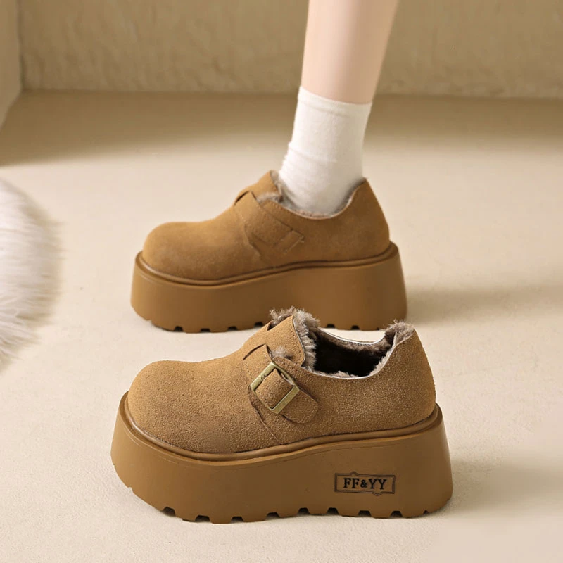 小个子增高厚底勃肯鞋女秋冬2024新款加绒大头丑萌百搭乐福鞋单鞋