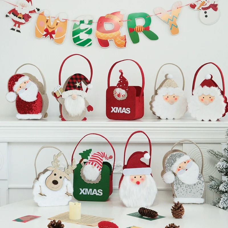圣诞节装饰品毛毡无纺布圣诞手提袋玻璃纸糖果袋
