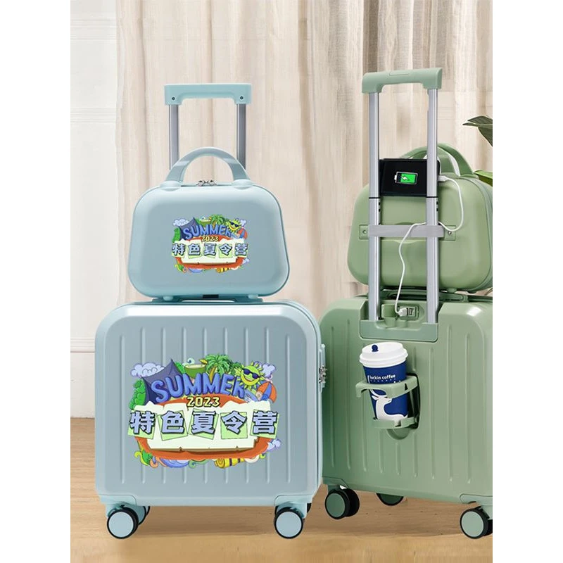 行李箱定制logo图案18寸多功能小型登机箱礼品拉杆箱密码箱旅行箱