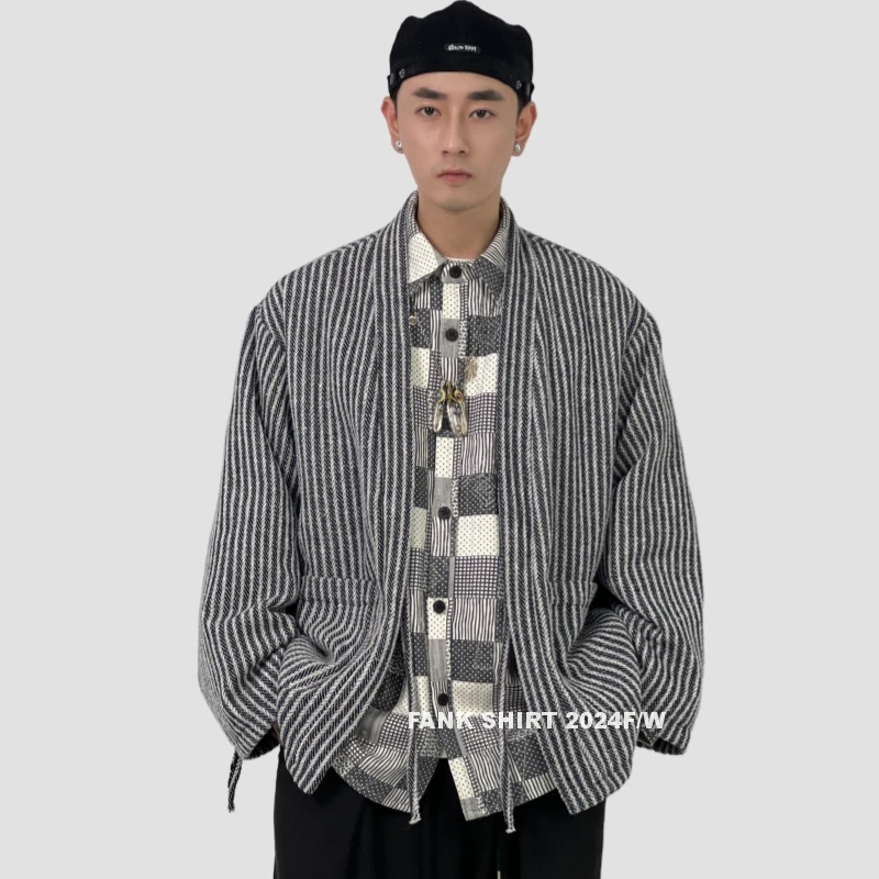 SELL MOON春秋复古条纹道袍穿搭男女同款宽松休闲简约长袖外套
