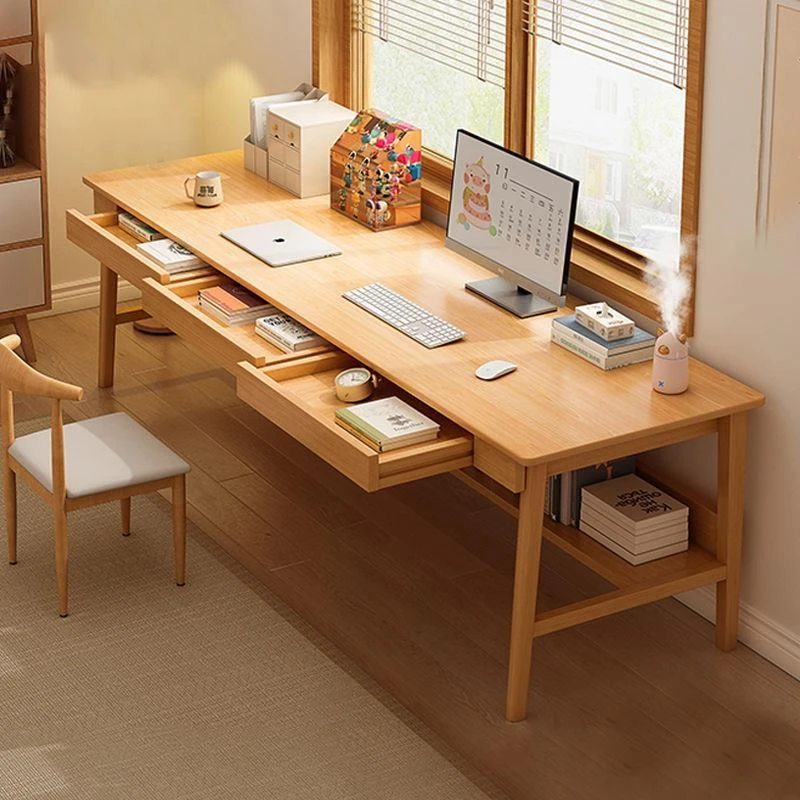 双人书桌木电脑桌家用学习桌长条桌靠墙阳台窄桌子办公桌工作台