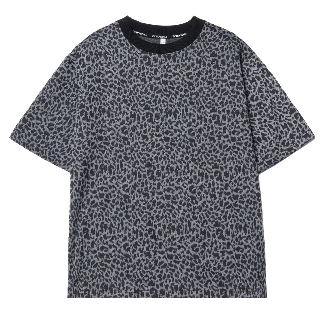 T159夏季圆领满印豹纹短袖日常宽松百搭流行上衣T恤设计师