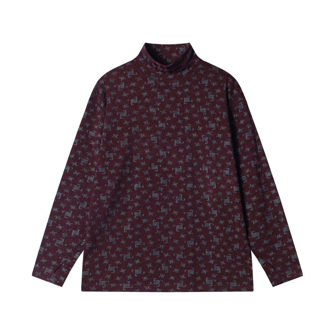 秋冬新款男士半高领满印碎花设计韩版日常休闲长袖百搭时尚卫衣