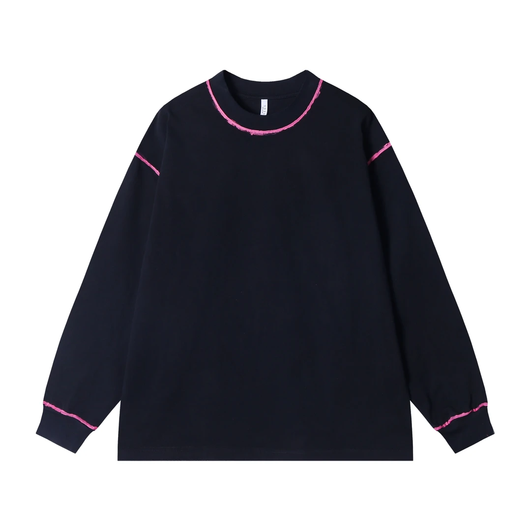 秋冬季新款时尚个性美式撞色明线圆领长袖卫衣时尚潮流百搭上衣