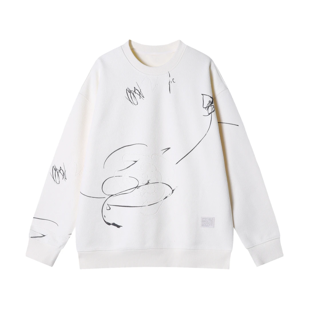 秋冬季新款时尚个性日系撞色涂鸦圆领卫衣情侣宽松潮流百搭上衣