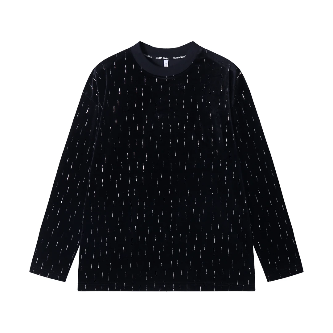 秋冬新款美式韩版设计百搭复古圆领套头宽松时尚长袖卫衣虚线印花