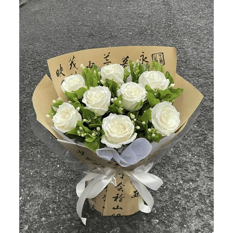 送君茉莉愿君莫离”白玫瑰茉莉花束鲜花同城配送花店送礼友情速递