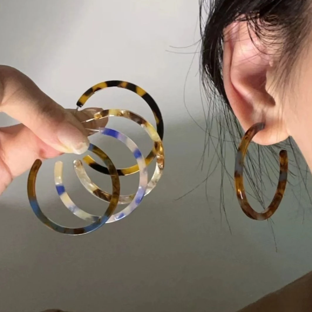 豹纹色耳圈女秋冬2024新款爆款彩色耳饰复古港风小众设计耳环