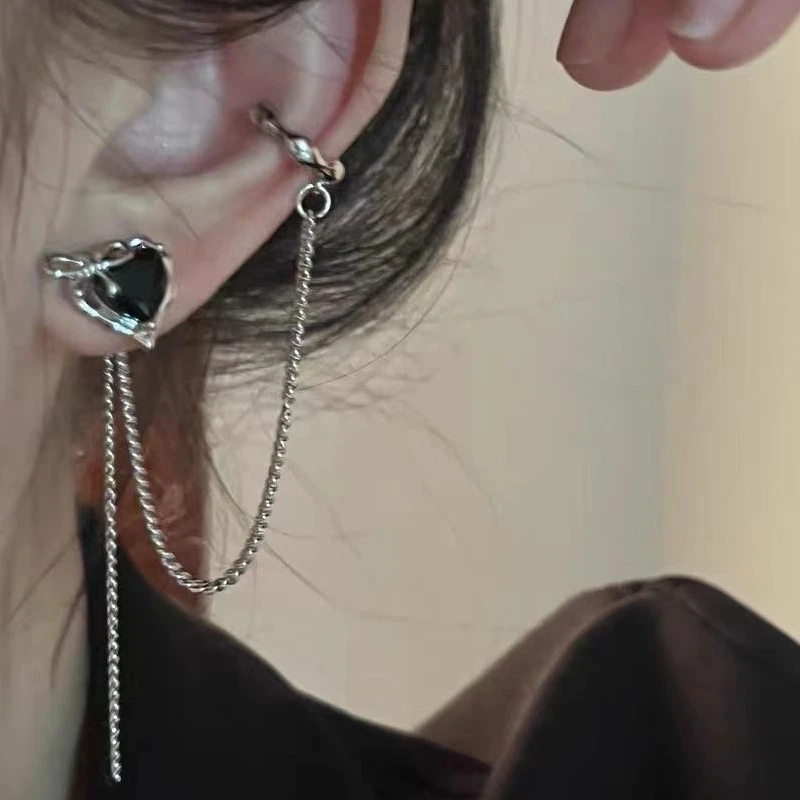 小众高级感甜酷爱心耳骨夹一体式耳环有耳洞耳钉耳链