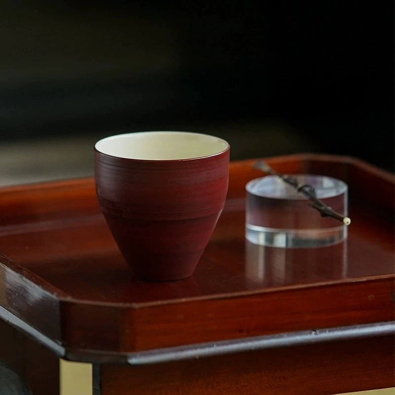 茶色弥言山楂红粉引主人杯大号家用水杯侘寂风手工粗陶喝茶杯子