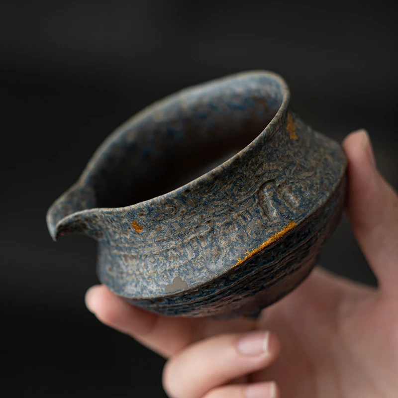 茶色空寂斋敦煌公道杯青铜釉功夫茶具老岩泥茶海复古分茶器孔雀蓝