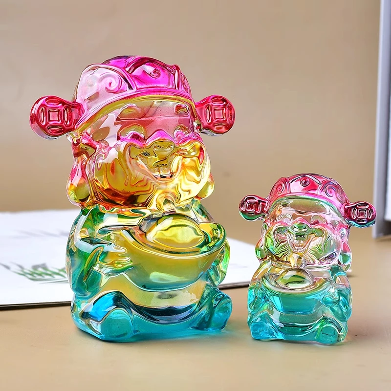 新款财神爷黄水晶琉璃摆件招财纳福客厅聚财装饰品店铺玄关办公室