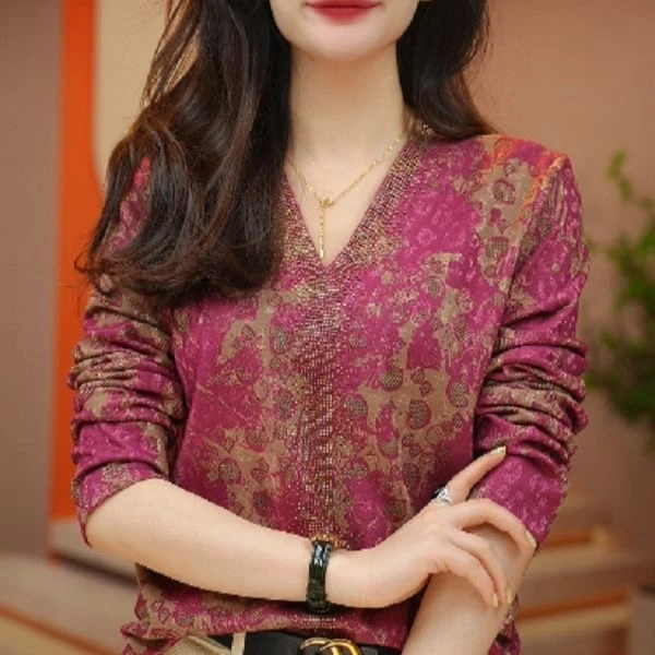 冬装气质长袖网红洋气时尚百搭印花妈妈装高档母亲衣服打底衫上衣