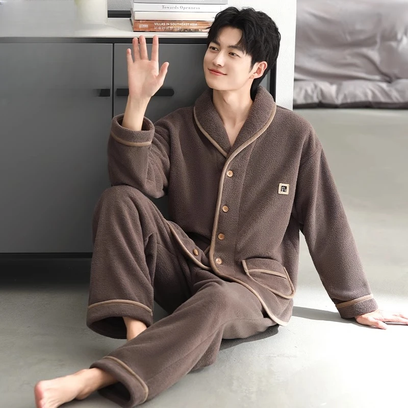 爱若摩根睡衣男士冬季珊瑚绒加厚加绒男款秋冬法兰绒冬款家居服