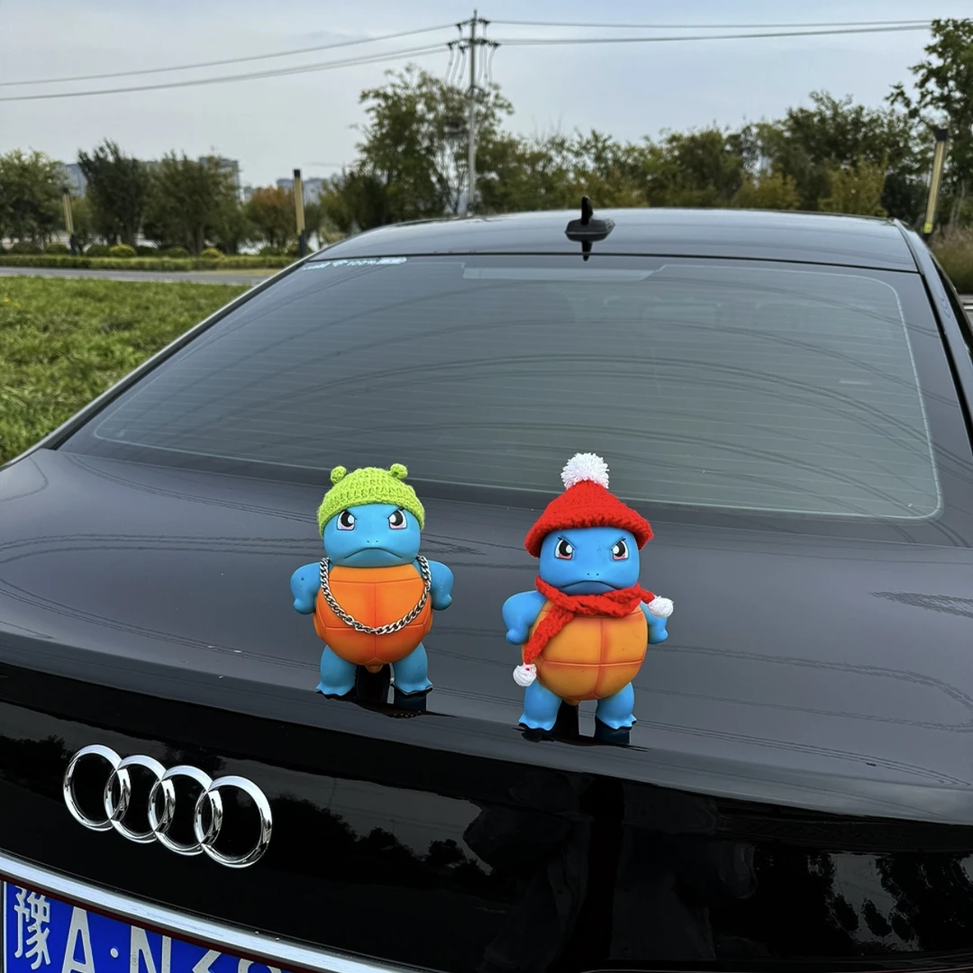 车载站姿傲娇杰尼龟创意汽车装饰车顶小红帽杰尼龟车尾公仔挂件