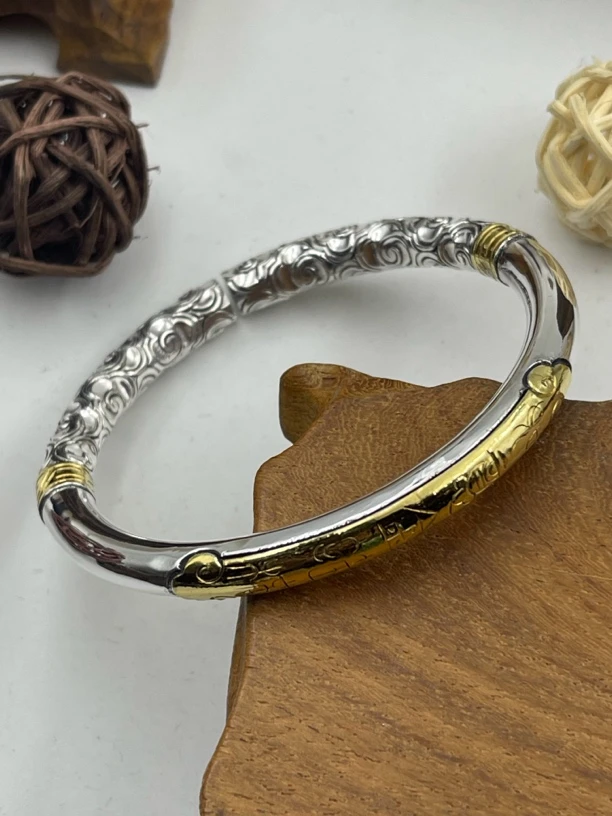 足银手镯 如意金箍棒精工嵌金手镯实心百搭个性情侣款