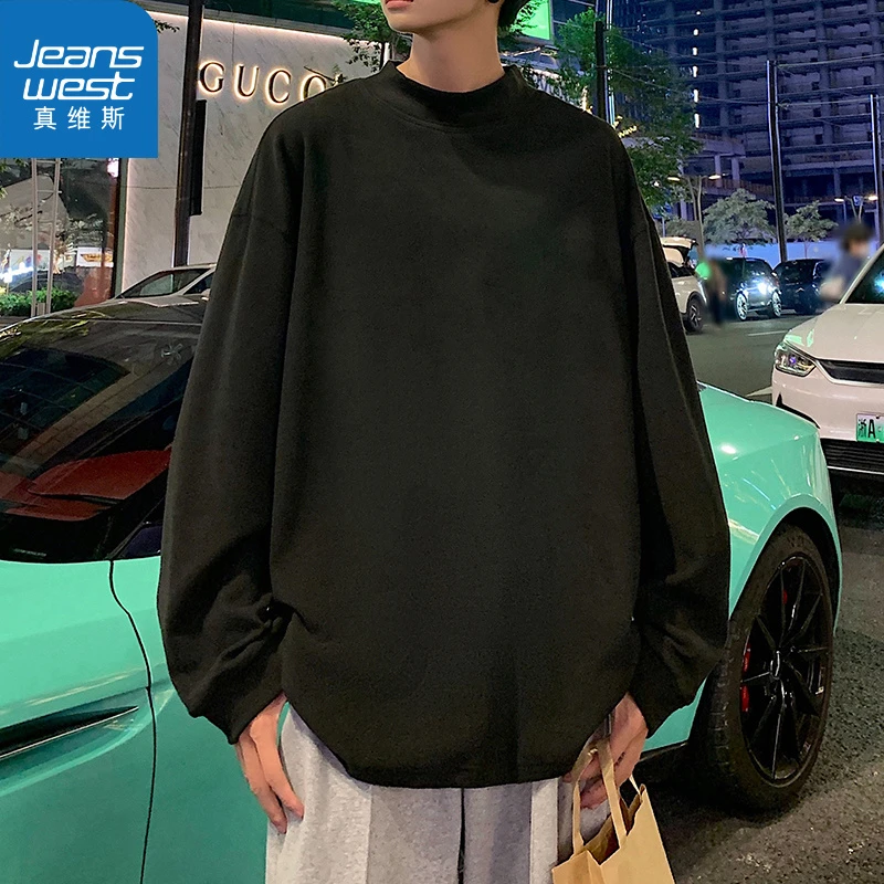 真维斯杏色半高领德绒打底衫长袖t恤男时尚卫衣加绒保暖内搭上衣