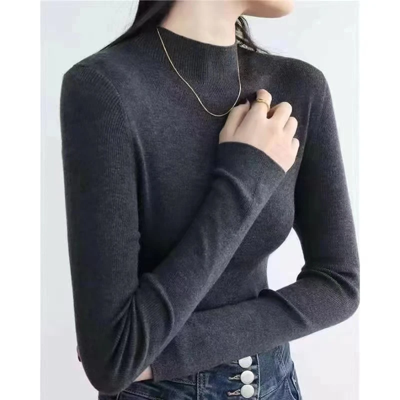 毛衣打底女新款小半高领针织秋冬洋气百搭高弹显瘦毛衫
