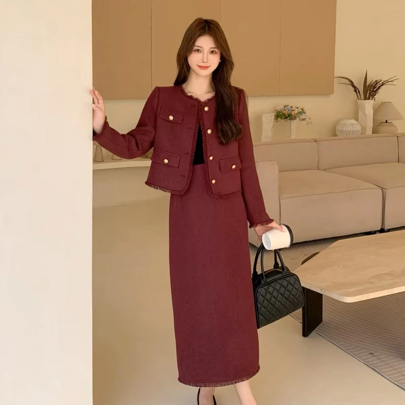 （圣雅姿）029小香风套装裙秋冬女高端外套半身裙一整套