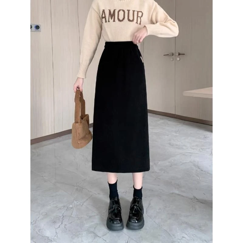 美美推荐99385羊毛加宝宝绒中长款半身裙梨形显瘦包臀裙 美美（M