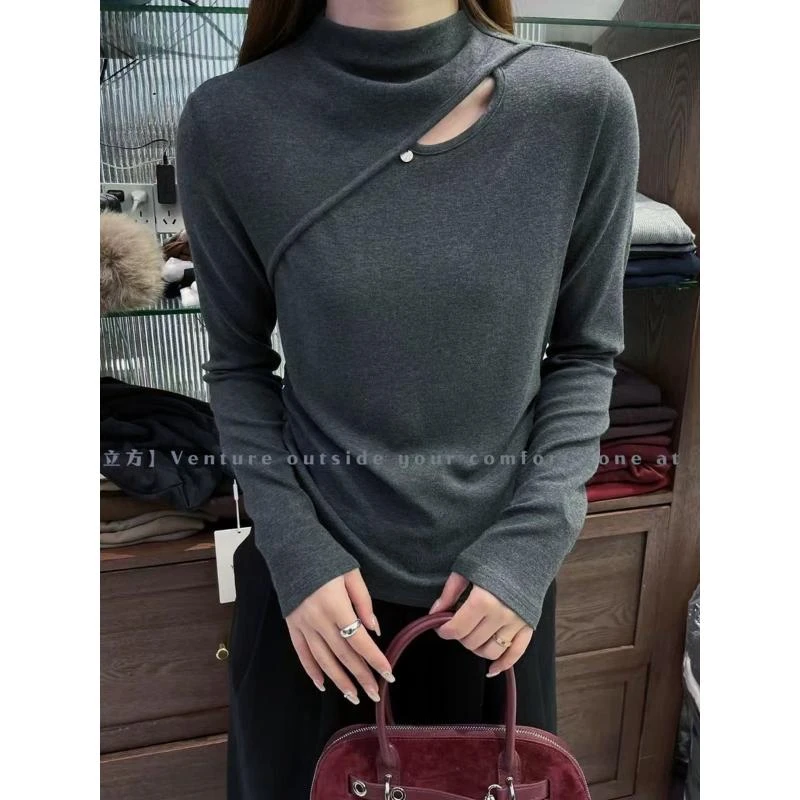 伊歌莉美美推荐5819杭州高货漏锁骨加绒长袖打底衫