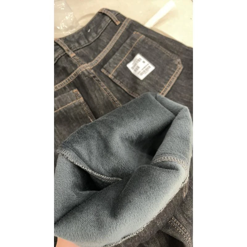 美美推荐MV 6660-22复合黑金蓝加绒阔腿牛仔裤加绒直筒裤长（100