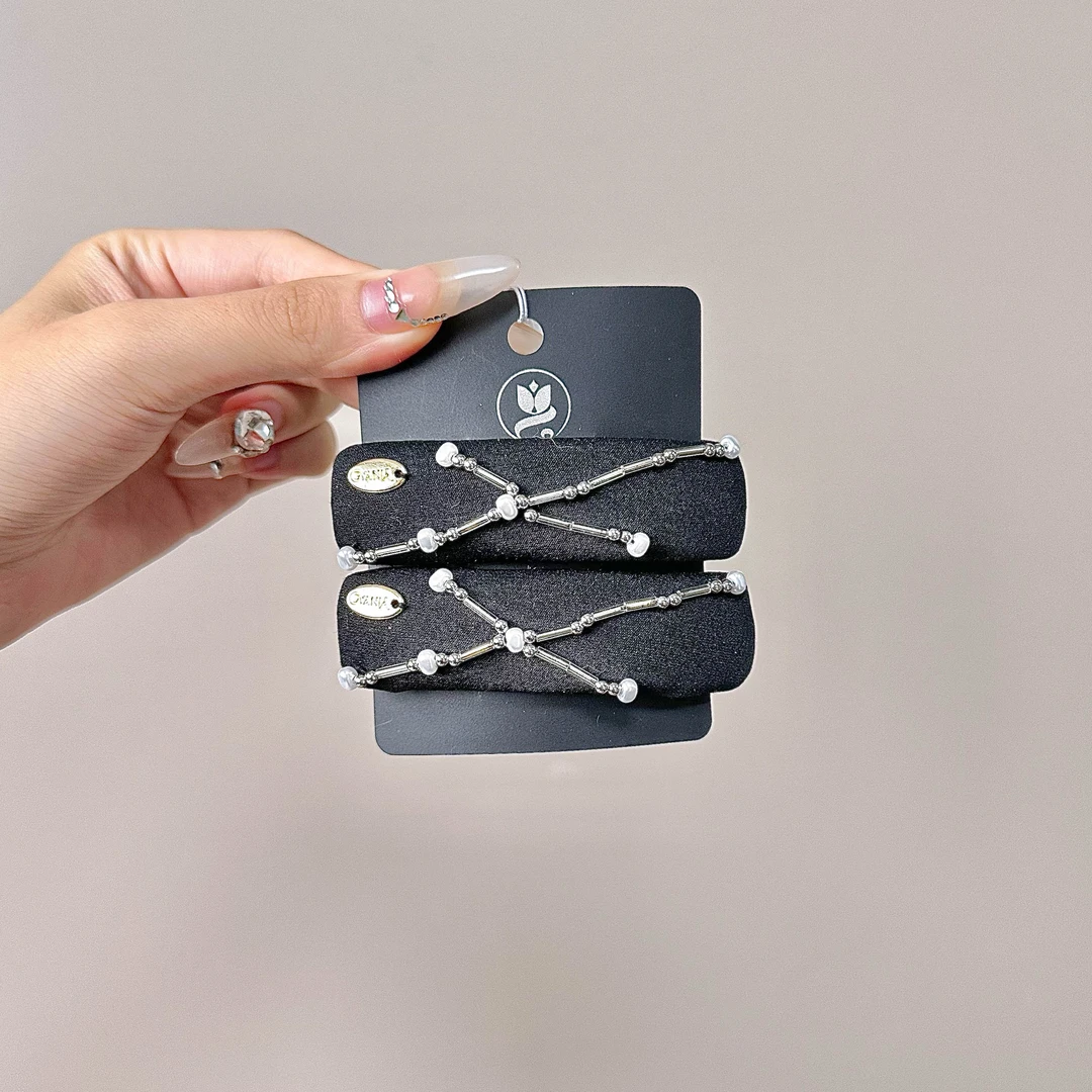 【YINYAO】原单设计复古气质蝴蝶结黑色边夹简约一字夹BB夹1091