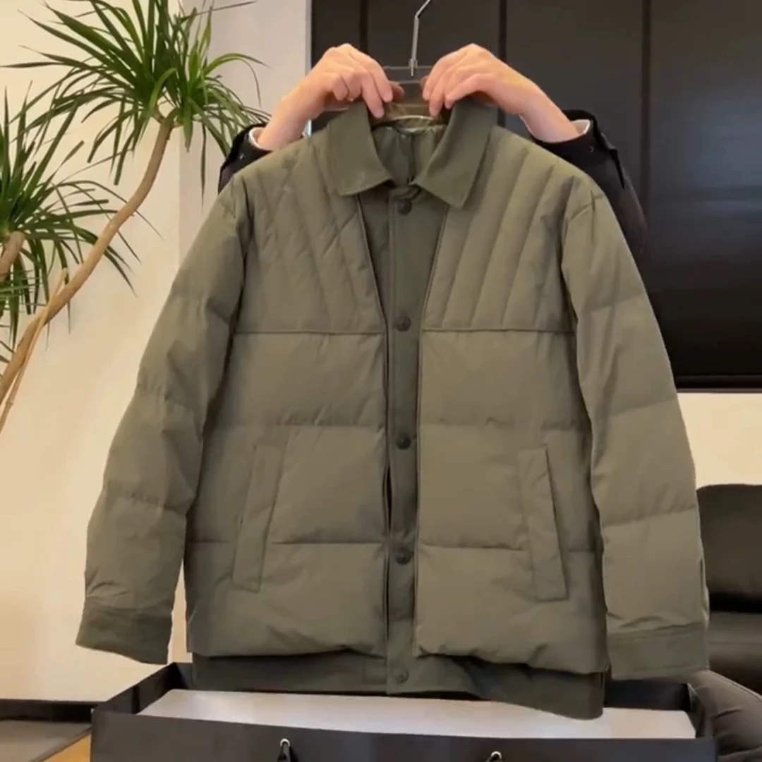 冬季翻领拼接纯色假两件外套青年休闲潮流1630