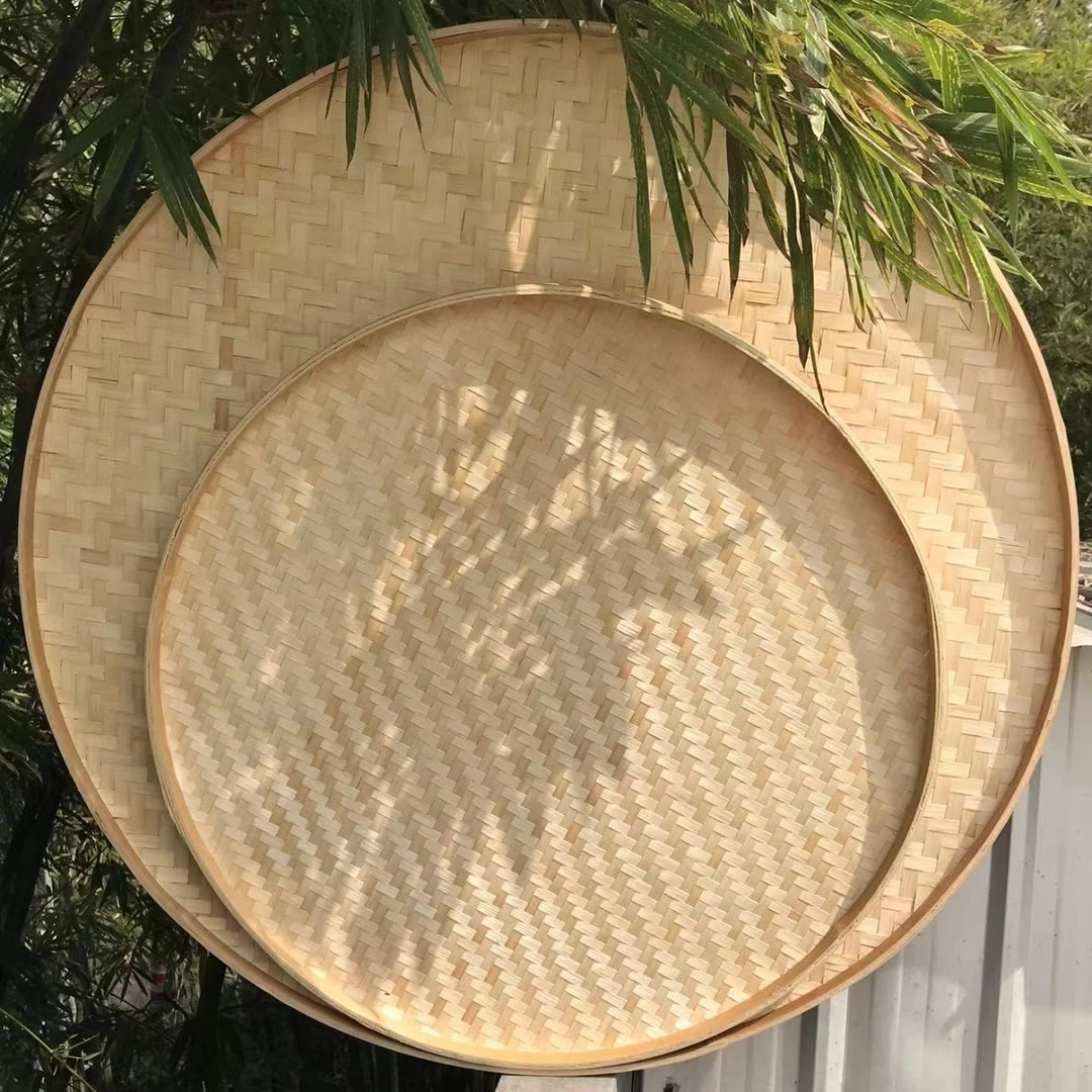 竹编簸箕无孔幼儿园绘画装饰晾晒茶叶筛子现货大号大量批发直销