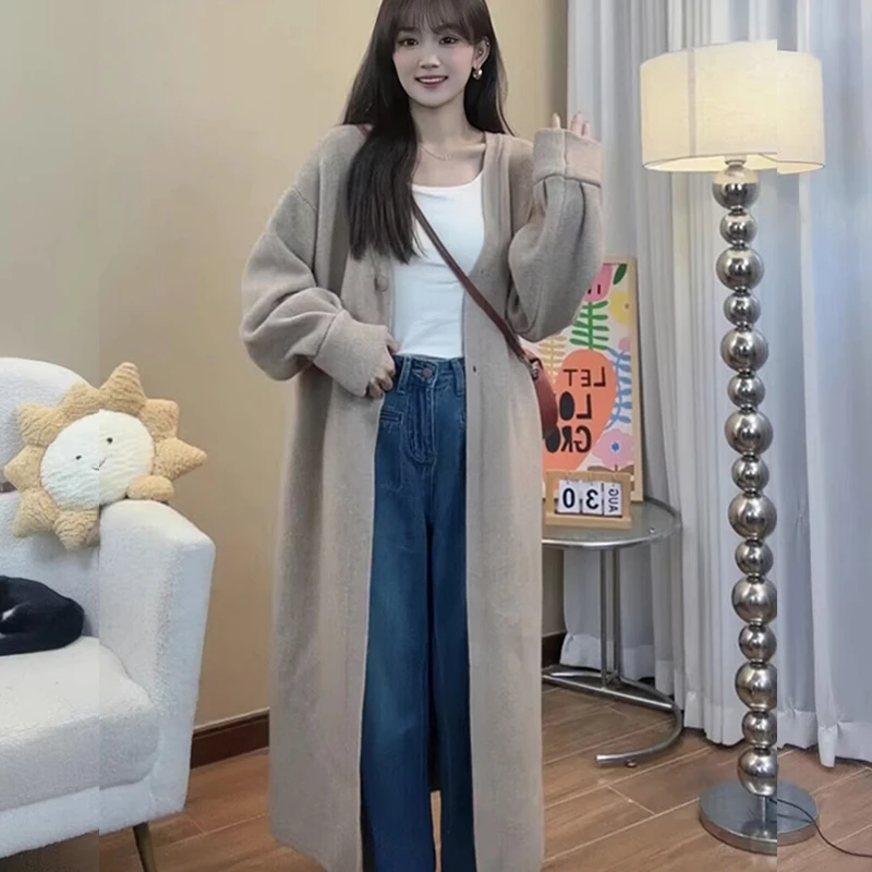 2025新款秋冬季针织大衣长款毛衣外套开衫长袖宽松慵懒风加厚百搭