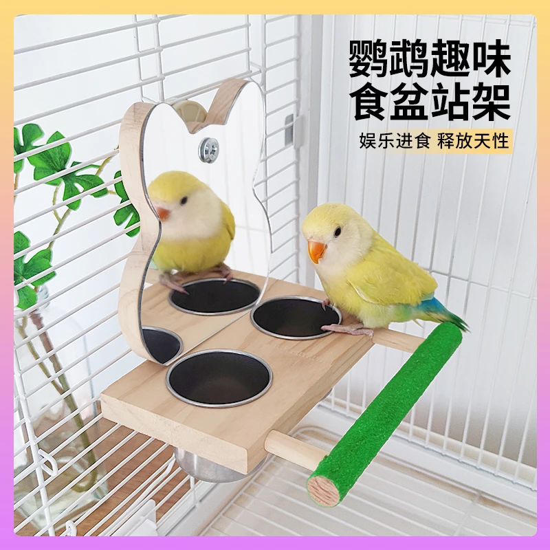 TASHU鹦鹉镜子食盆站杆牡丹玄凤虎皮站架鸟用镜子站台宠物用品