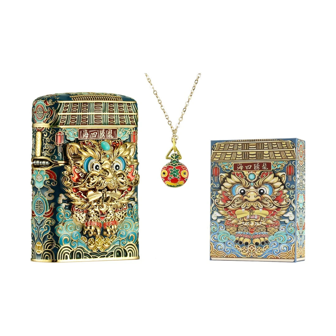 ZIPPO正版打火机 防风火机龙狮镀金珐琅彩国风时尚瑞兽国DY9902TJ