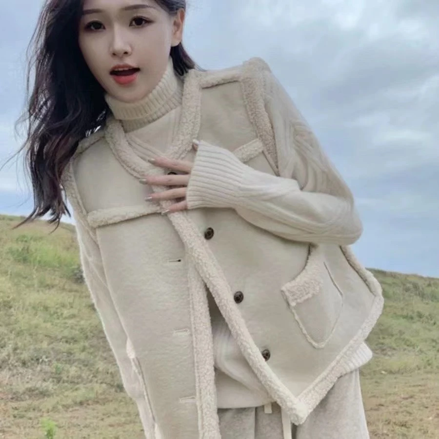 仿皮毛一体马甲女秋冬季新款今年流行超好看外穿马夹外套上衣