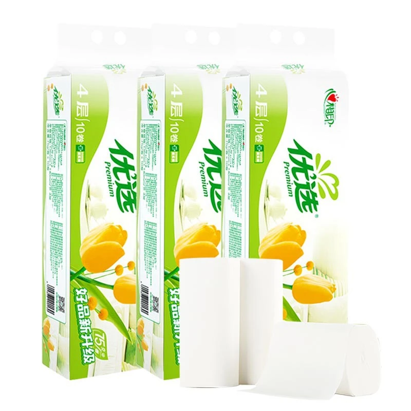 心相印卷纸优选卫生纸4层750g无芯纸巾家用卷纸厕纸实惠装1提10卷