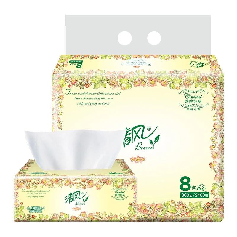 清风抽纸3层100抽8包卫生纸面巾纸卫生餐巾纸擦手纸欧院系列批箱A
