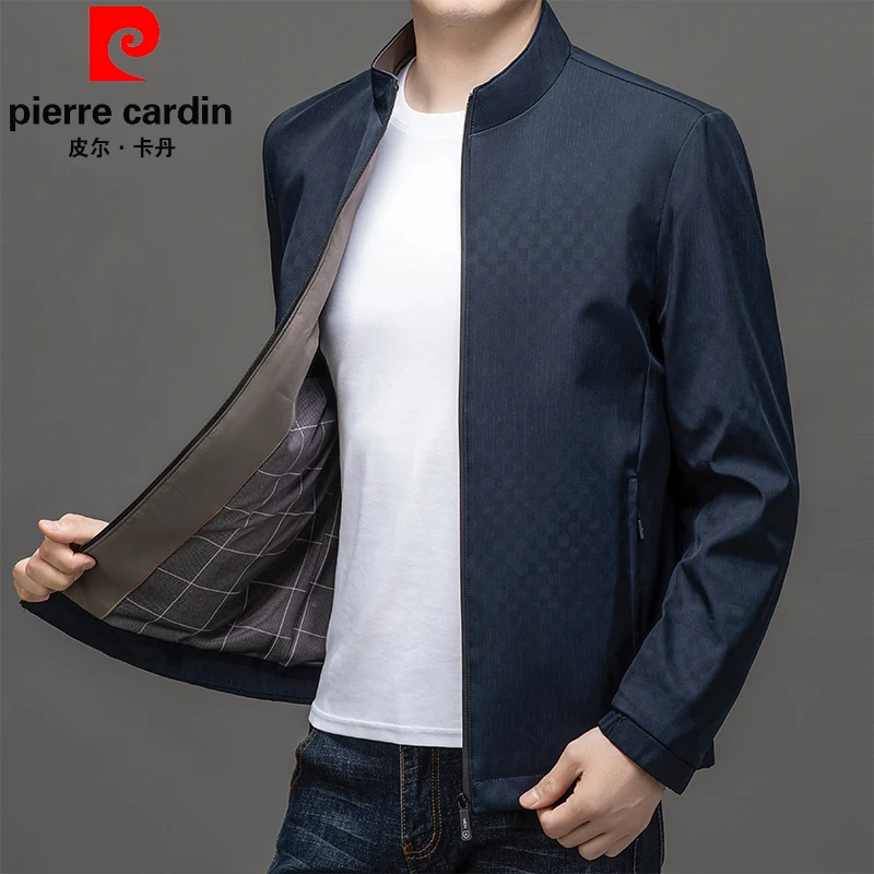 皮尔卡丹春季新款男士中老年爸爸装商务休闲时尚夹克立领外套上衣