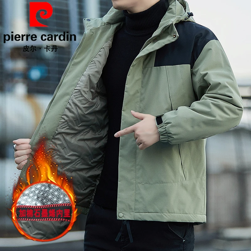 皮尔卡丹男款夹克男士2025年新款冬季加厚保暖冲锋衣连帽外套上衣