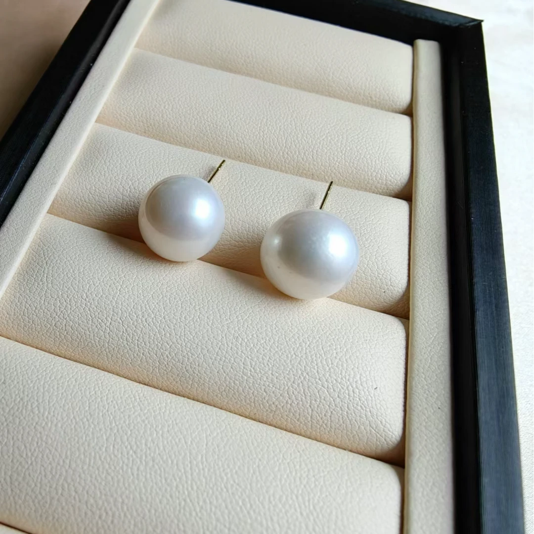 淡水珍珠18k淡水珍珠耳钉13-14mm时尚简单百搭