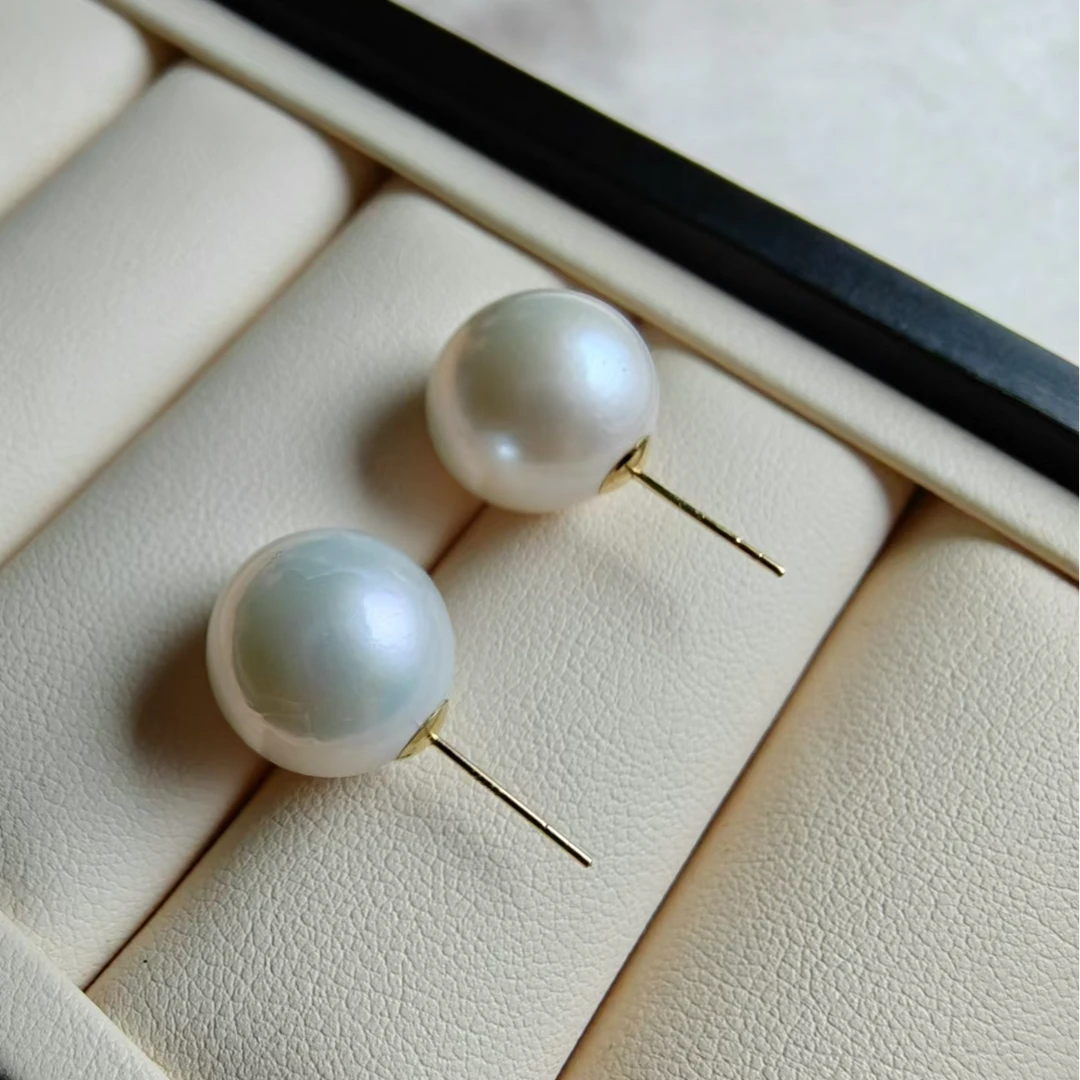 淡水珍珠18k淡水珍珠耳钉14-15mm时尚简单百搭