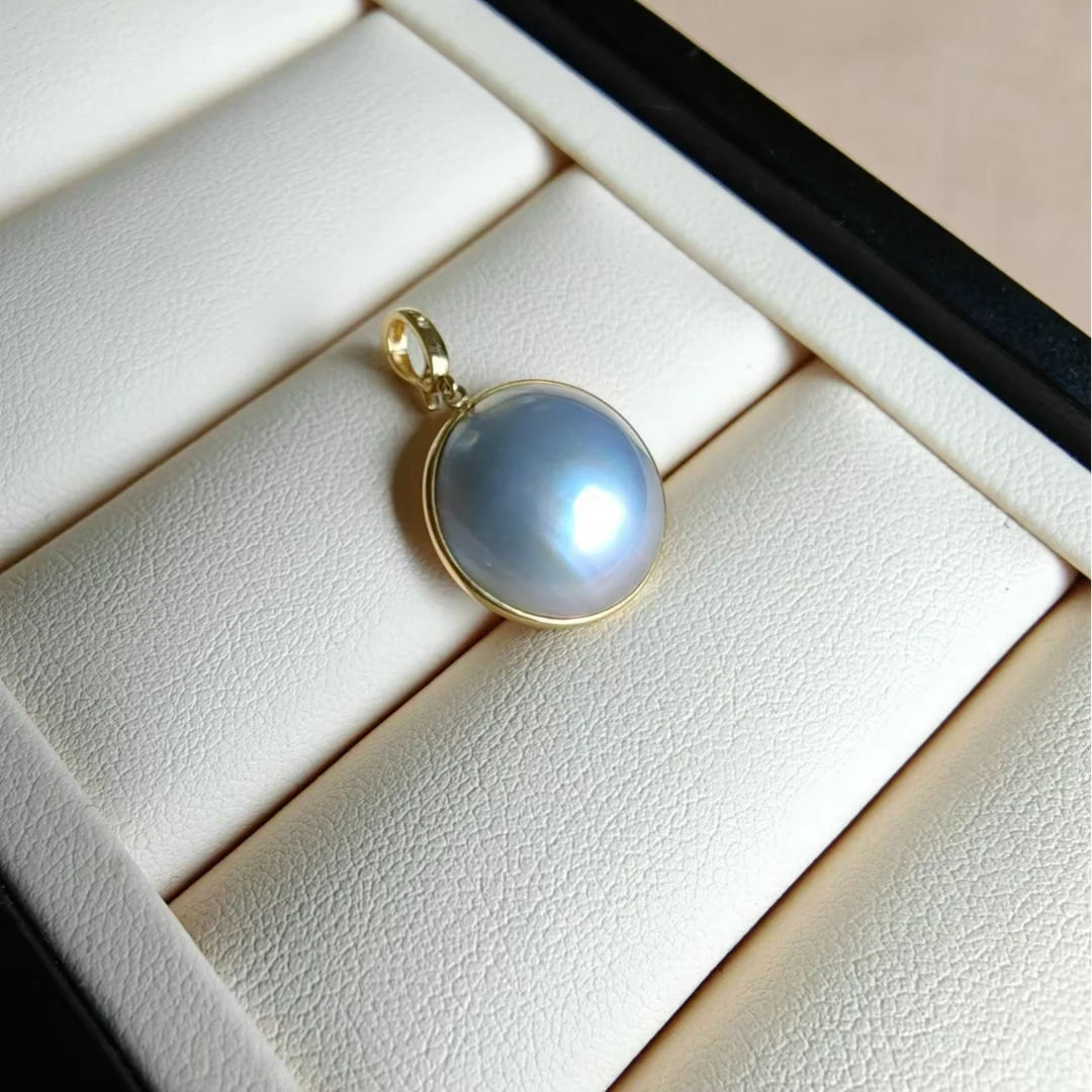 海水马贝珍珠18k圆灰马贝万能扣吊坠15-16mm（不含链）百搭简约