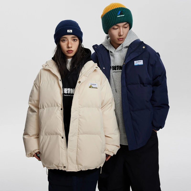 M5075 冬季立领宽松潮牌棉衣情侣款休闲学院风保暖棉服外套