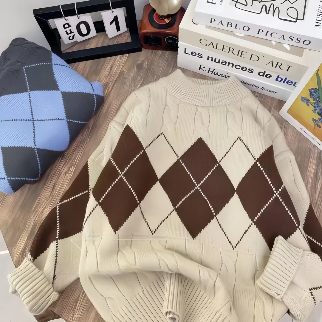 XG中大童青少年秋冬潮品针织毛衣潮牌慵懒风提花圆领内搭X5812