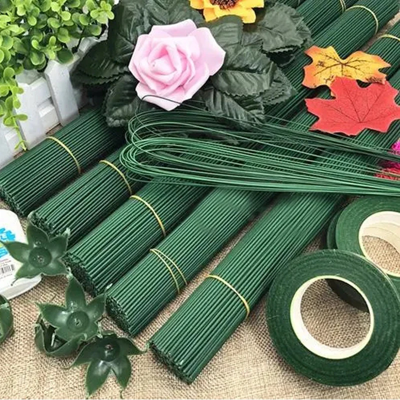 扭扭棒专用2号3号花杆diy假花绿色杆子仿真花枝包胶铁艺胶带花杆
