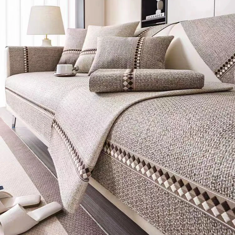 2024高端防滑亚麻沙发垫四季通用防滑坐垫子沙发布套罩直排盖布巾