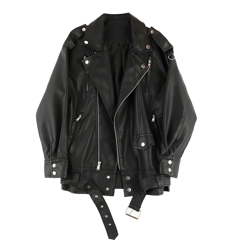 中长款皮衣外套女春秋新款韩版百搭机车BF港风pu外套oversize夹克